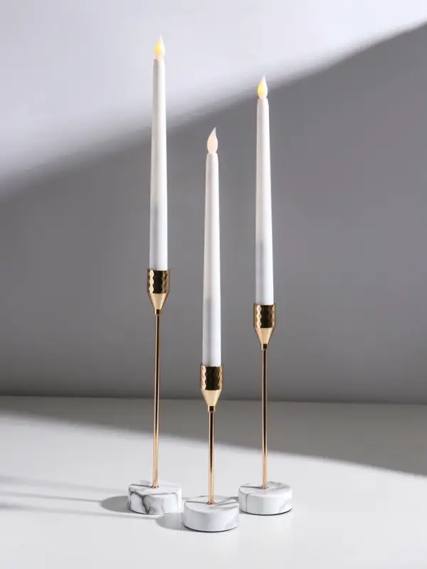 Подсвечник металл  Подсвечник металл "Олимп" d=2 см набор 3 шт золото под мрамор 6х6х17,5 6х6х23,5 6х6х27 см