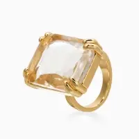 Кольцо со стразами "Империя" прямоугольник, грань, цвет белый в золоте, безразмерное