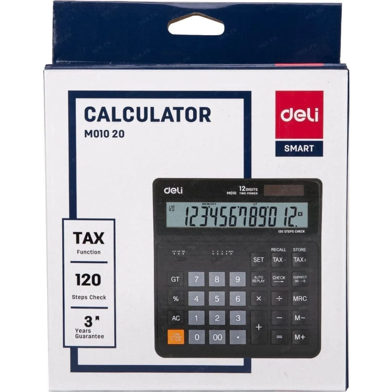 Калькулятор настольный КОМПАКТ Deli EM01020 черн 12-разр. Функ.вычис.налога