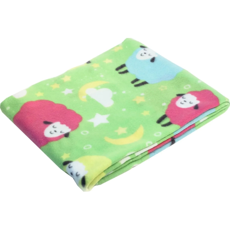 Плед флис ,&nbsp;130 X150 см, 120 гр/м2 , Барашки на салатовом