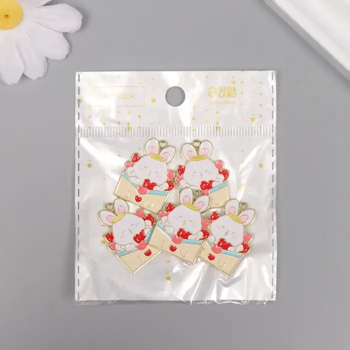 Декор для творчества металл, эмаль Декор для творчества металл, эмаль "Зайчик с конвертом с сердечками" 2,8х2,2 см