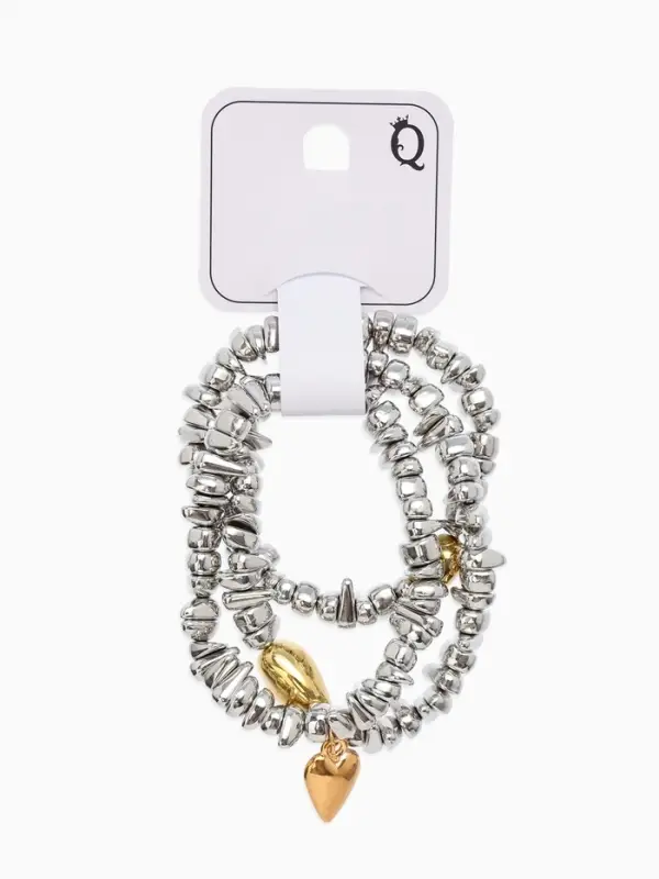 Браслет 3 нити Браслет 3 нити "Каменнное сердце", цвет золотисто-серебристый