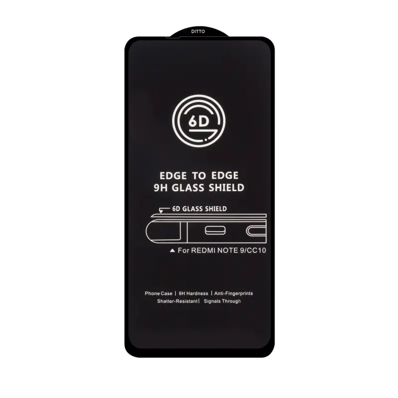 Защитное стекло Xiaomi Note 9 Black 6D без упаковки