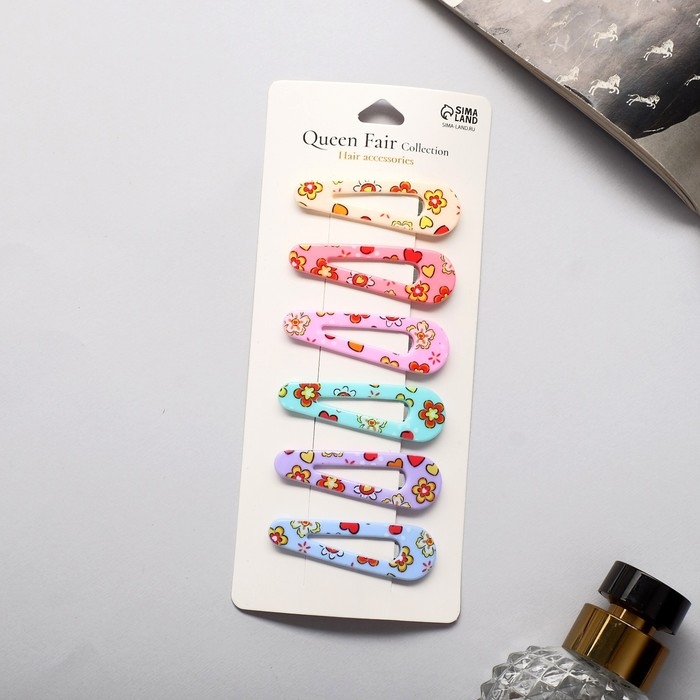 Невидимка для волос  Невидимка для волос "Беатрис" (набор 6 шт) ромашки, 5 см, микс