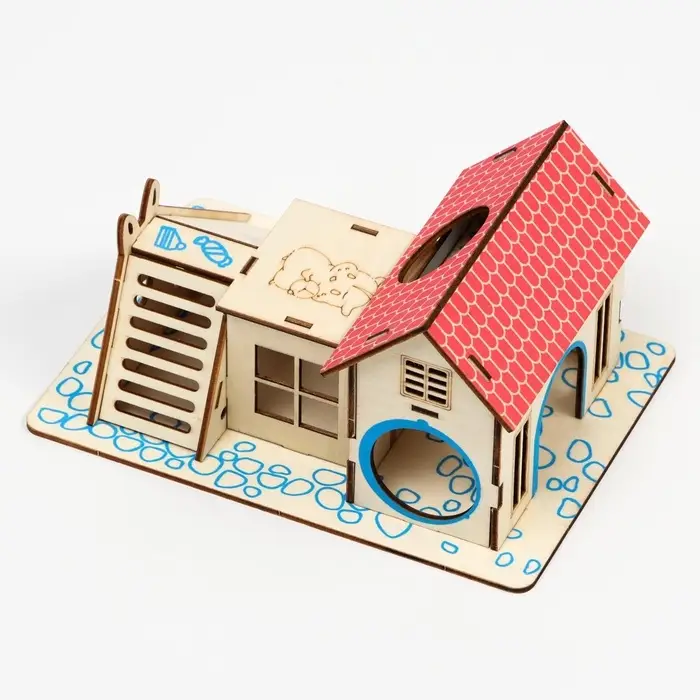 Комплекс-площадка для грызунов, 19&times;14 см, 2 домика и горка, фанера