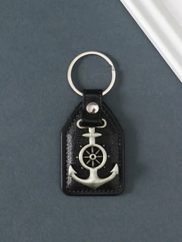 Кожаный брелок для ключей на кольце &laquo;Якорь&raquo;, (кожзам), 6.8&times;4 см