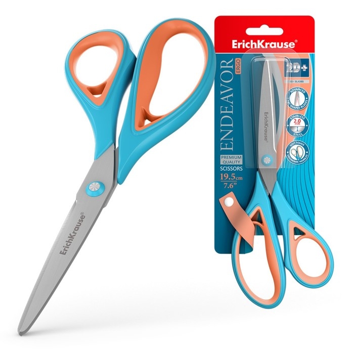 Ножницы ErichKrause Endeavor Ergo, 19.5 см, антискользящие резиновые вставки, улучшенная заточка, блистер, МИКС Ножницы ErichKrause Endeavor Ergo, 19.5 см, антискользящие резиновые вставки, улучшенная заточка, блистер, МИКС