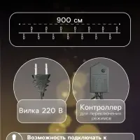 Гирлянда &laquo;Нить&raquo; 9 м, IP20, тёмная нить, 240 ламп, свечение мульти, 8 режимов, 220 В