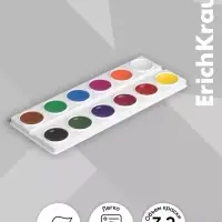 Акварель ErichKrause, 12 цветов, без кисти, мягкий пластик, картонная коробка, европодвес (эконом упаковка)