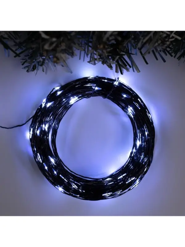 Гирлянда &laquo;Нить&raquo; 20 м, роса, IP20, чёрная нить, 200 LED, свечение белое, 12 В