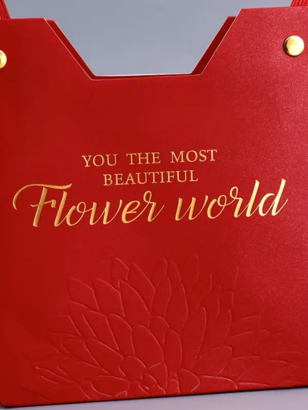 Сумка для цветов тиснение красная, &laquo;Самой прекрасной&raquo;, влагостойкая, 23&times;15&times;9 см