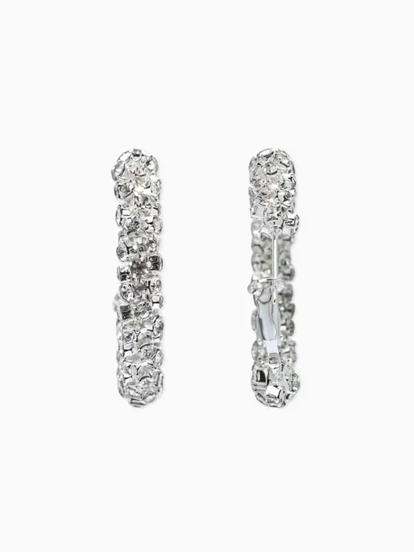 Серьги-кольца со стразами &laquo;Россыпь&raquo; d=3.5 см, белые в серебре