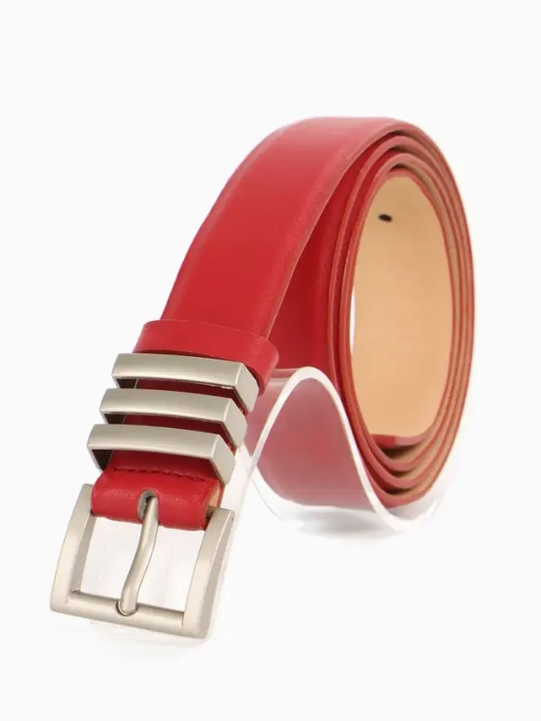 Ремень женский, 110&times;2.8 см, прямоугольная пряжка металл, серебристая, красный