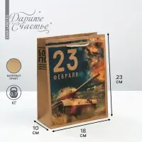 Пакет подарочный крафтовый, упаковка, «С 23 февраля», MS 18 х 23 х 8 см