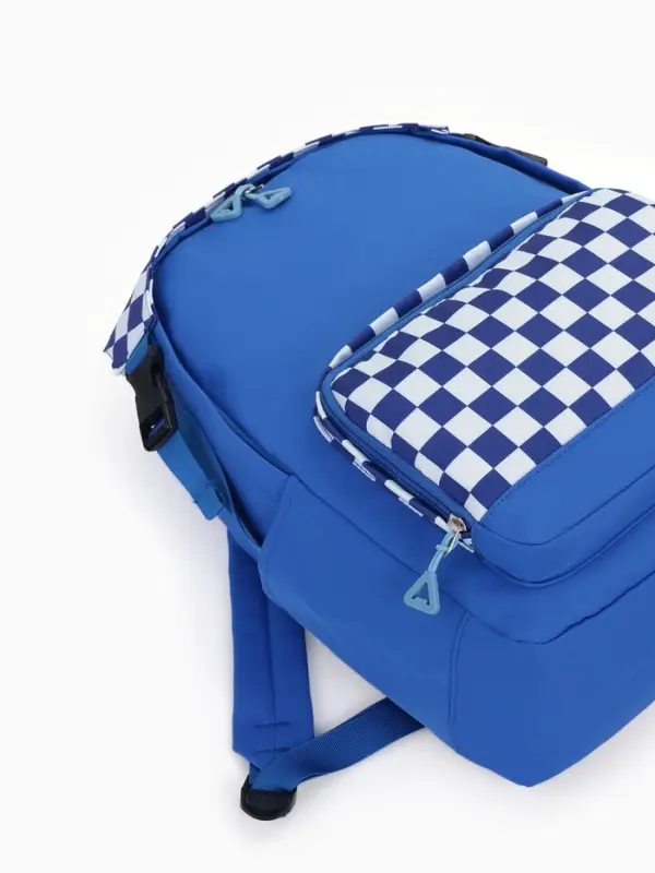 Рюкзак школьный на молнии, с карманами, в клетку, размер 29&times;15&times;40 см, синий