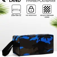 Косметичка на молнии мужская, с ручкой, с принтом, с сеткой, камуфляж/синяя