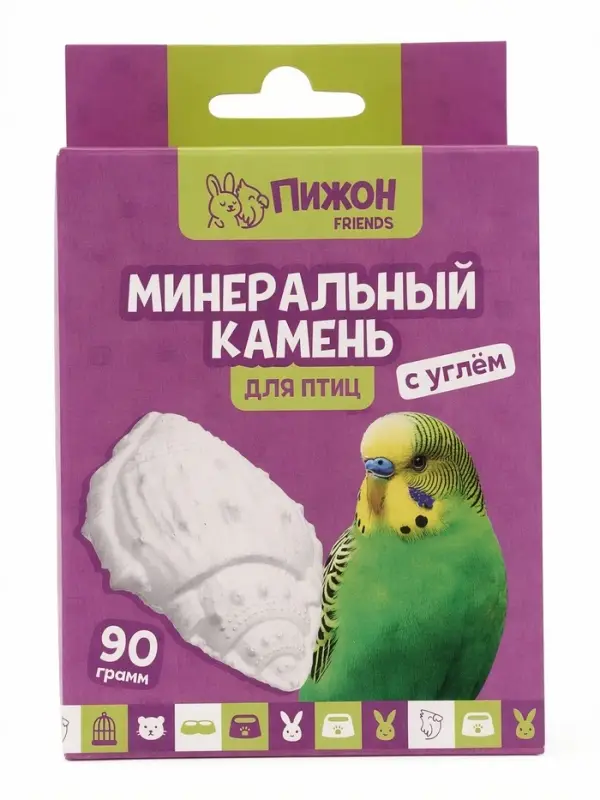 Минеральный камень &laquo;Пижон&raquo; для птиц, ракушка с углем, 90 г