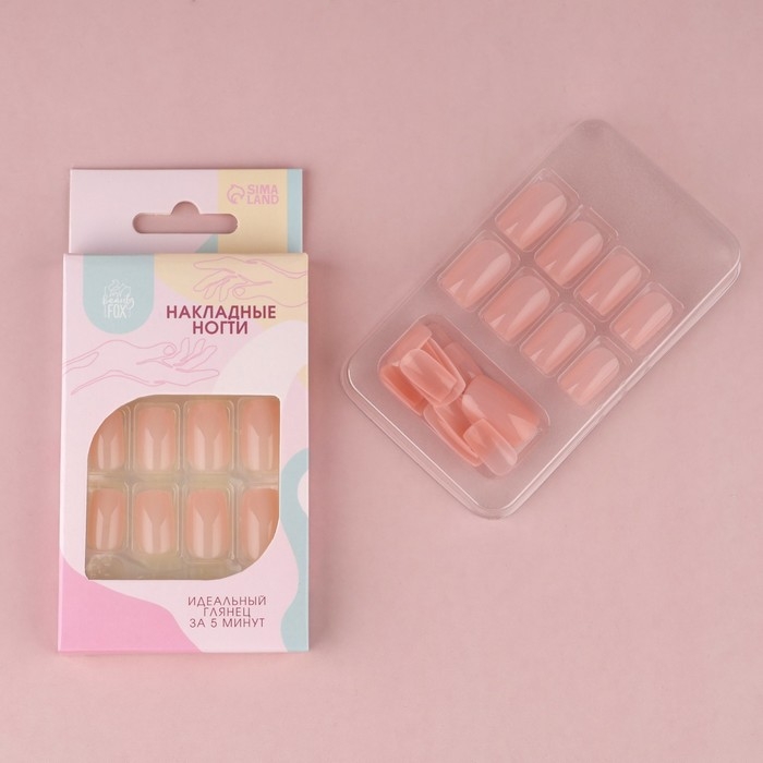 Накладные ногти «Нюдовые», 24 шт, клеевые пластины, форма квадрат, цвет глянцевый светло-бежевый Накладные ногти «Нюдовые», 24 шт, клеевые пластины, форма квадрат, цвет глянцевый светло-бежевый