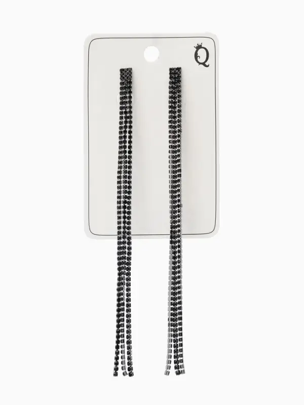 Клипсы висячие со стразами &laquo;Лёд&raquo;, классика, чёрная в чёрном металле