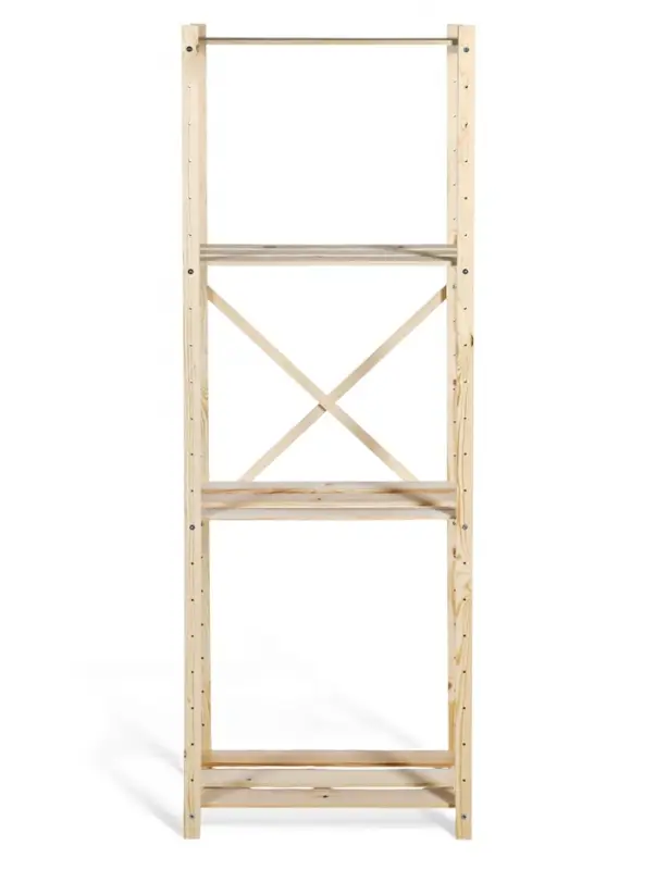 Стеллаж деревянный, 4 полки, 140×50×28 см, напольный, с регулируемыми полками Стеллаж деревянный, 4 полки, 140×50×28 см, напольный, с регулируемыми полками