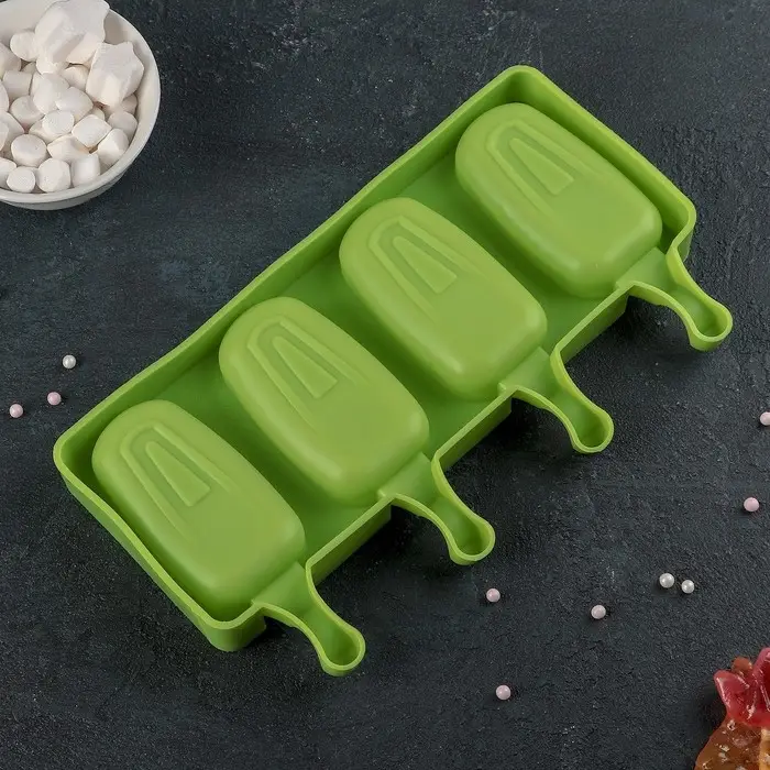 Форма для мороженого &laquo;Эскимо классика&raquo;, силикон, 25.8&times;14.6&times;2.6 см, 4 ячейки, МИКС