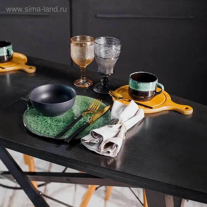 Чайная пара Хорекс Verde notte, чашка 200 мл, блюдце d=15.5 см, фарфор, чёрная, зелёная