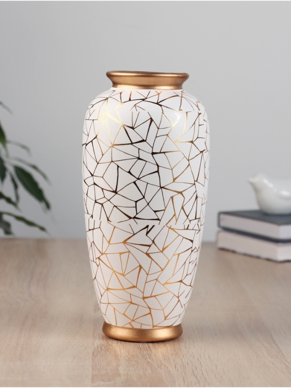 Ваза керамика настольная Ваза керамика настольная "Метте" d-7см, 23х9 см, золотисто-белый