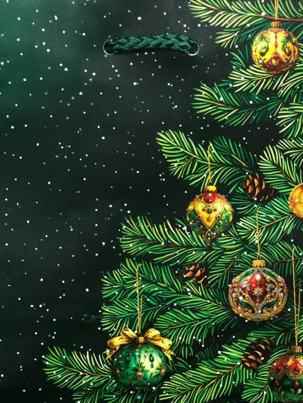 Пакет подарочный новогодний ламинированный, «Ветки елки» , 11.5×6.5×14.5 см