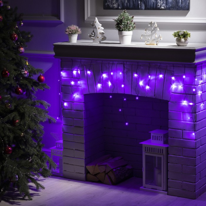 Гирлянда «Бахрома» 3 × 0.5 м, IP20, тёмная нить, 80 LED, свечение фиолетовое, 8 режимов, 220 В