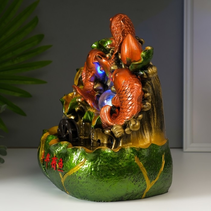 Фонтан настольный от сети, подсветка Фонтан настольный от сети, подсветка "Три карпа" 32х29х19 см