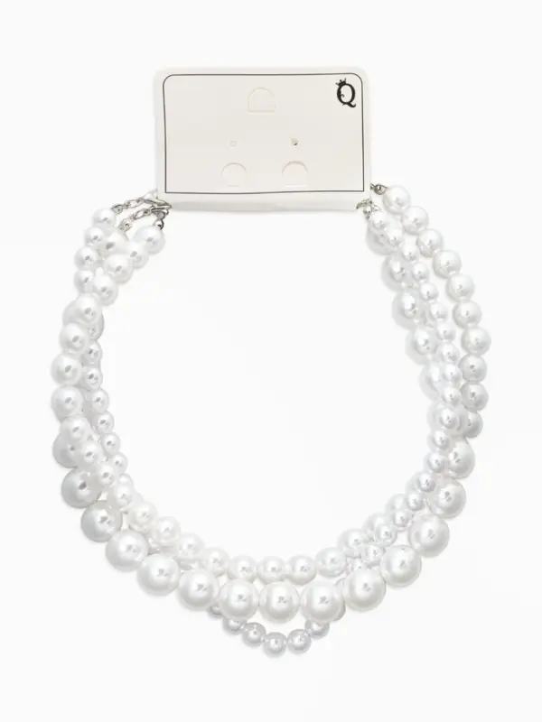 Чокер &laquo;Сияние жемчуга&raquo;, (набор3 нити) бусины №14,10,8, L=35см+8см, цвет белый в серебре