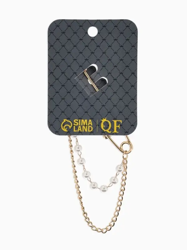 Булавка &laquo;Шик&raquo; в стразах, цепочка, жемчуг, L=7.5 см, цвет белый в золоте