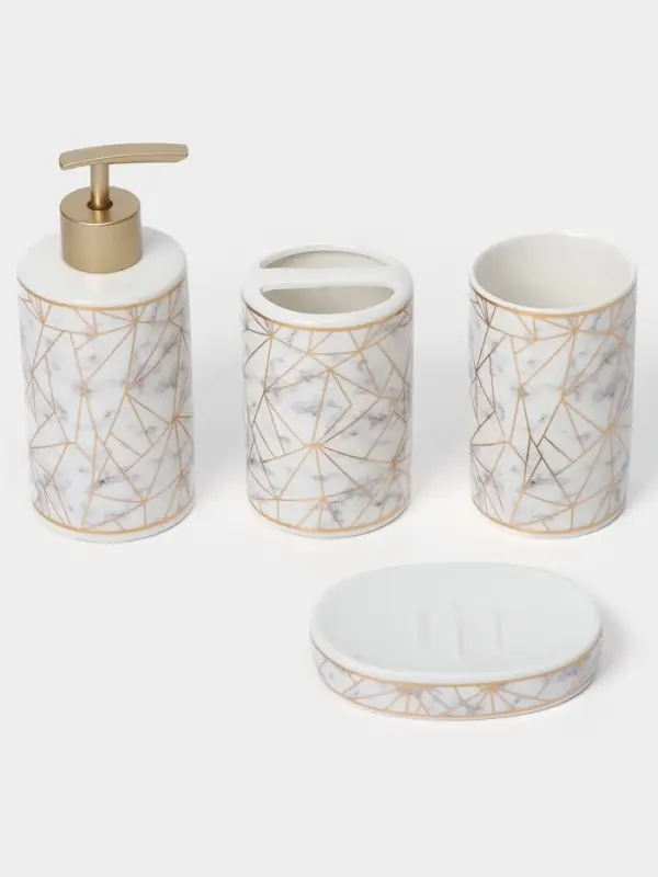 Аксессуары для ванной &laquo;Лофт&raquo;, 4 предмета, дозатор 250 мл, мыльница, 2 стакана, белые