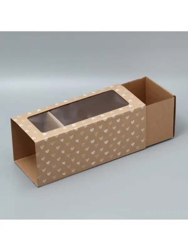 Коробка подарочная складная с пластиковым окном, упаковка, &laquo;Сердечки&raquo;, 14&times;35&times;14 см