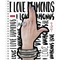 Тетрадь 48 листов в клетку на гребне I love diamonds, обложка мелованный картон, блок офсет 65г/м2, МИКС