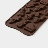 Форма для шоколада Доляна &laquo;Музыкальные инструменты&raquo;, силикон, 21.5&times;10.5 см, 14 ячеек, коричневая
