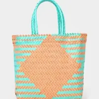 Сумка плетёная, 30&times;15&times;35 см, пластик, бирюзово-жёлтая