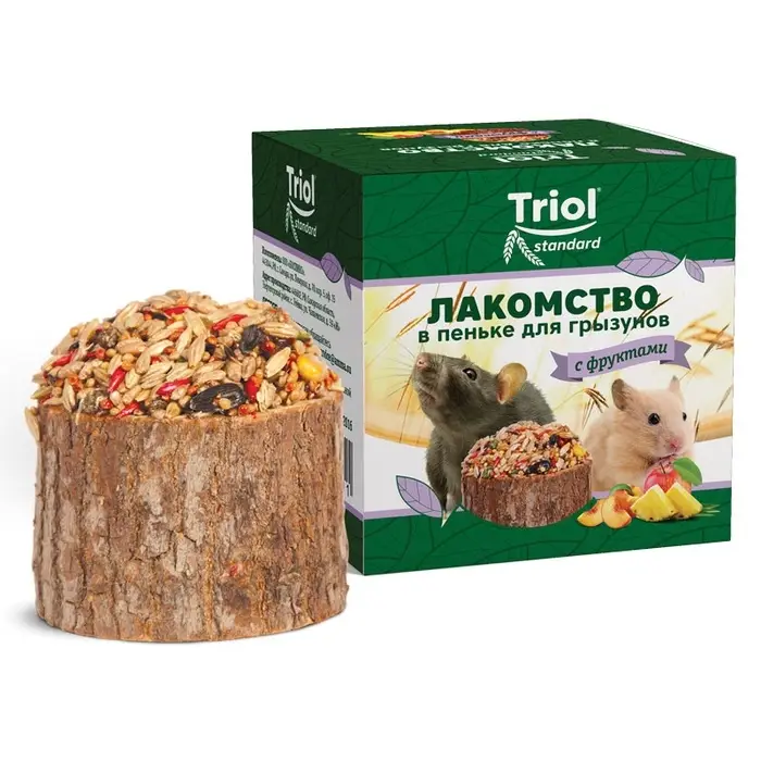Лакомство  Лакомство "Triol" в пеньке для грызунов с фруктами, 70г