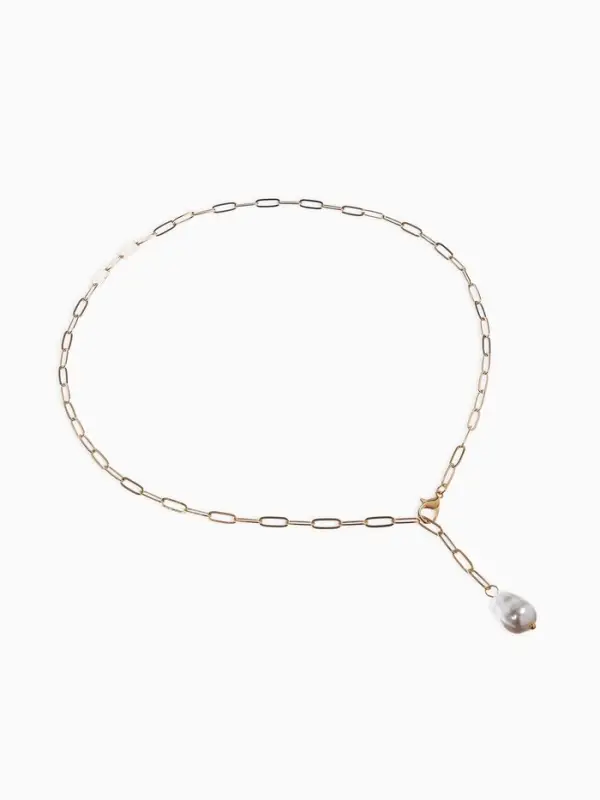 Цепь с подвеской &laquo;Жемчужина&raquo;, вытянутое звено, L=45 см, белая в золоте