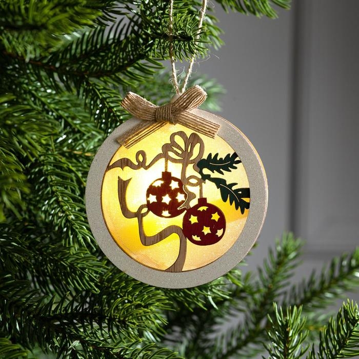 Ёлочная игрушка «Шар с веткой», от батареек, свечение тёплое белое Ёлочная игрушка «Шар с веткой», от батареек, свечение тёплое белое