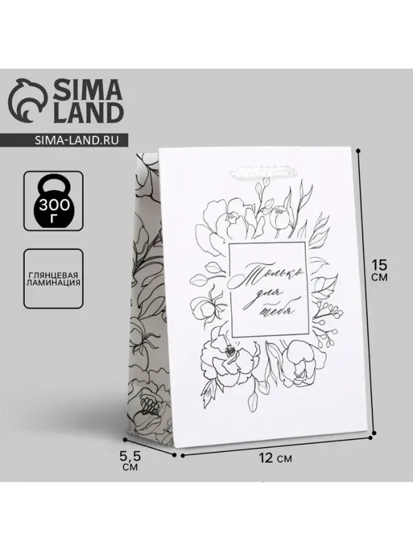Пакет подарочный ламинированный, упаковка, For you, S 12 х 15 х 5.5 см