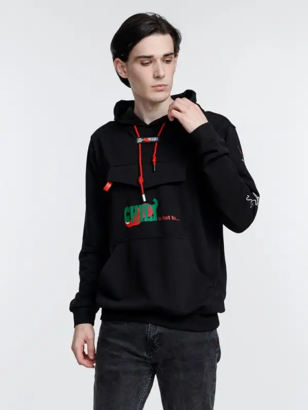 Худи унисекс с карманом на груди Chest Pocket, черное, размер XS/S Худи унисекс с карманом на груди Chest Pocket, черное, размер XS/S