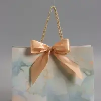 Пакет подарочный "Мрамор" , голубой , с бантиком , 28 х 20 х 10 см