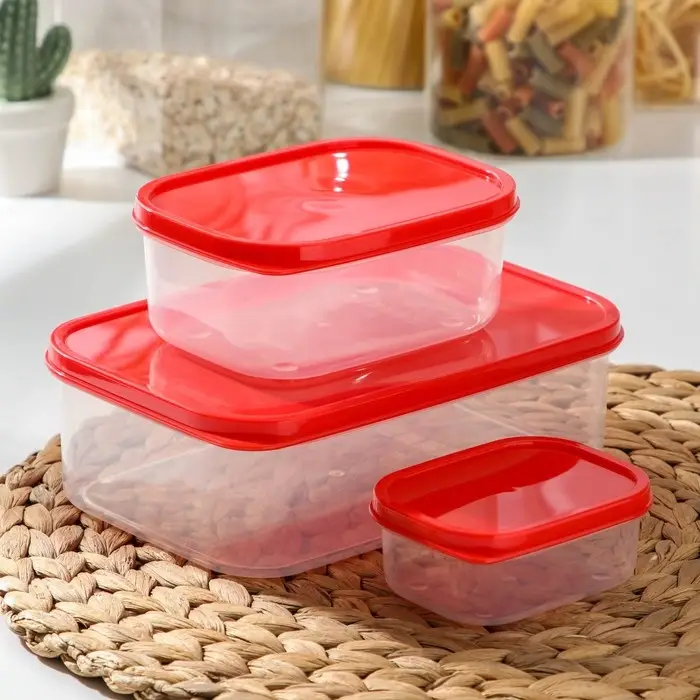 Набор контейнеров пищевых прямоугольных Доляна, 3 шт: 150 мл, 500 мл, 1,2 л, цвет красный Набор контейнеров пищевых прямоугольных Доляна, 3 шт: 150 мл, 500 мл, 1,2 л, цвет красный
