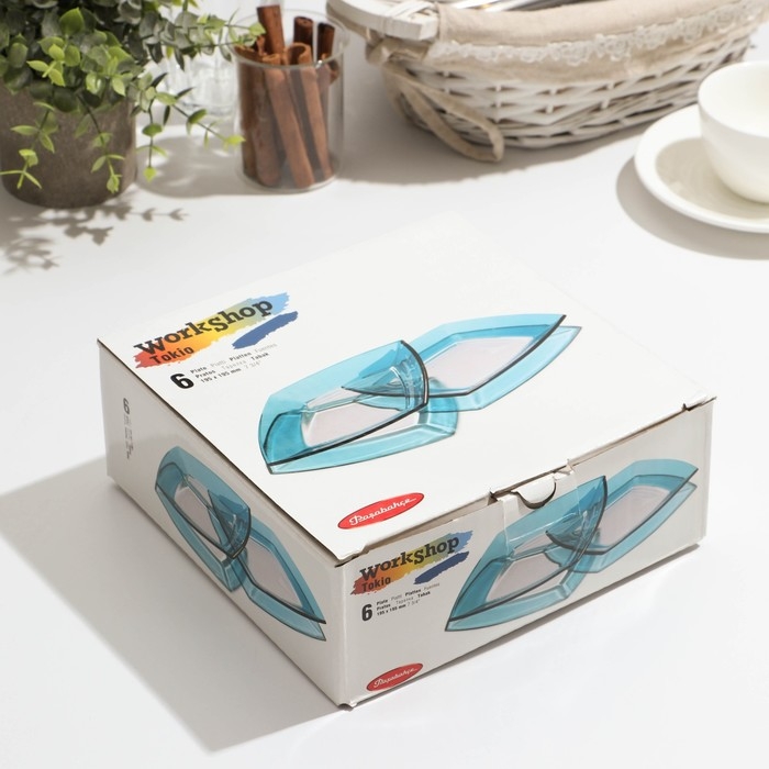 Набор тарелок стеклянный Tokio, 6 шт, 19,5 x19,5 см, цвет голубой Набор тарелок стеклянный Tokio, 6 шт, 19,5 x19,5 см, цвет голубой