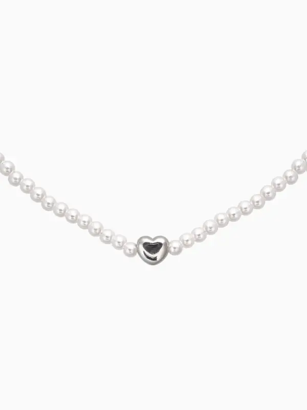 Чокер «Стразик» сердце и жемчужные бусины, белый в серебре, 36 см + 5 см доп, цепочка