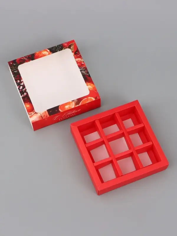 Коробка подарочная под 9 конфет &laquo;Новогодняя&raquo;, 14.5&times;14.5&times;3.5 см