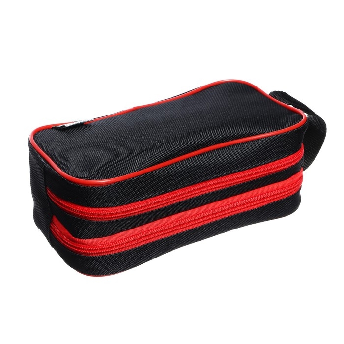 Пенал мягкий 2 отделения, 100 х 220 х 70 мм, объёмный, с ручкой,Calligrata Black, Пенал мягкий 2 отделения, 100 х 220 х 70 мм, объёмный, с ручкой,Calligrata Black, "Черно-красный"