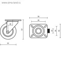 Колесо мебельное, d=50 мм, без тормоза, красное