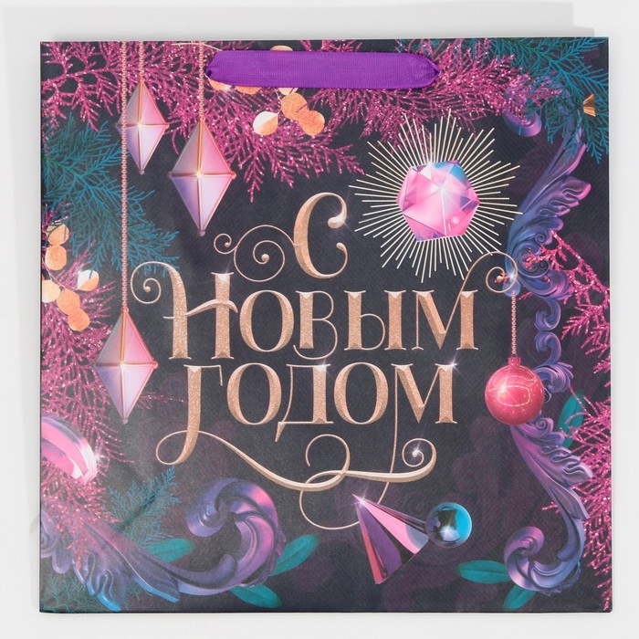 Пакет подарочный новогодний ламинированный квадратный «Night», 30 х 30 х 12 см, Новый год Пакет подарочный новогодний ламинированный квадратный «Night», 30 х 30 х 12 см, Новый год